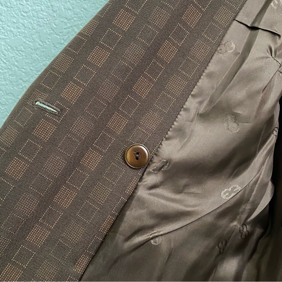 Rare Vintage ESCADA Wool Blend Double Breasted Square Print Brown Blazer Size 34 - Picture 12 of 16